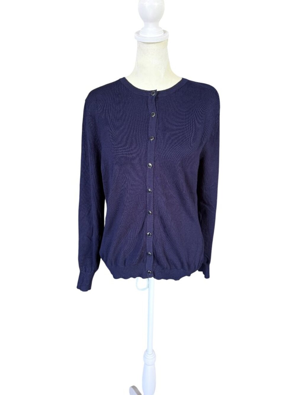 Melrose Chic long sleeve button down crewneck sweater navy blue women's XL